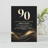 Stijlvol zwart en goud 90ste verjaardagsfeest kaart (Staand voorkant)
