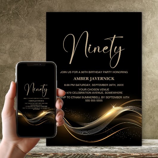 Stijlvol zwart en goud 90ste verjaardagsfeest kaart