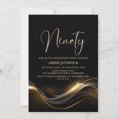 Stijlvol zwart en goud 90ste verjaardagsfeest kaart (Voorkant)