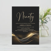 Stijlvol zwart en goud 90ste verjaardagsfeest kaart (Staand voorkant)