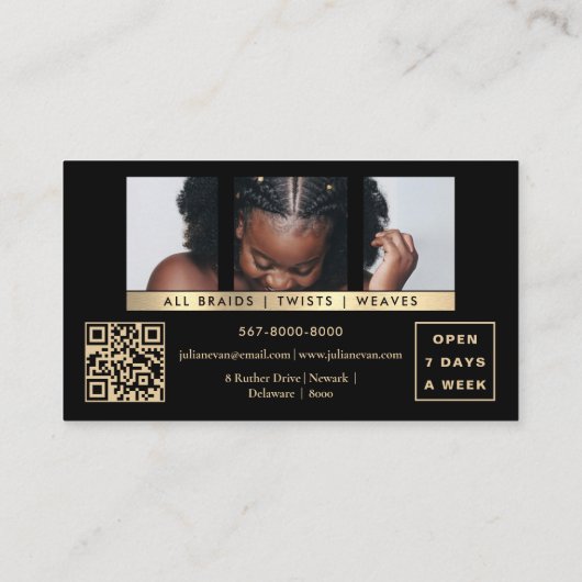 Stijlvol zwart en goud Afrikaans haarvlechten Visitekaartje (Achterkant)