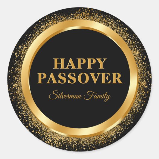 Stijlvol zwart en goud Hebreeuws Happy Passover Ronde Sticker (Voorkant)