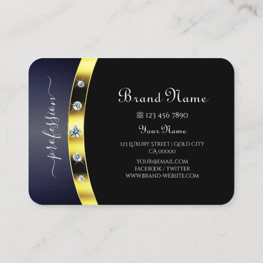 Stijlvol Zwart en Goud met Initialen Strass Visitekaartje (Achterkant)