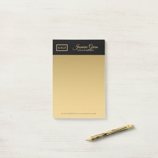 Stijlvol zwart en goud post-it® notes (Op bureau)