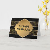 Stijlvol zwart en goud Shaadi Mubarak Kaart (Gele Bloem)