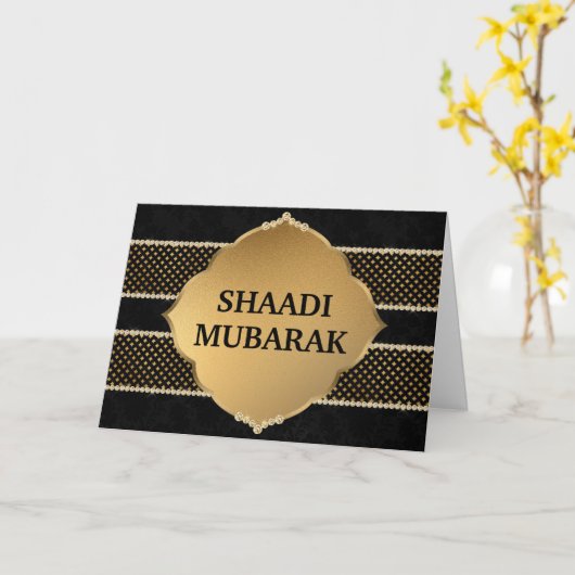 Stijlvol zwart en goud Shaadi Mubarak Kaart (Gele Bloem)