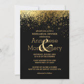 Stijlvol zwart en goud sneeuwvlok repetitie diner kaart (Voorkant)