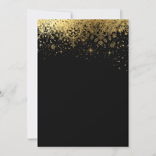 Stijlvol zwart en goud sneeuwvlok repetitie diner kaart (Achterkant)