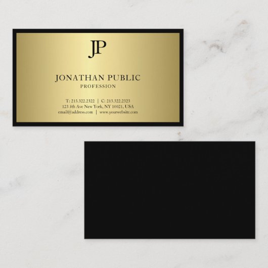 Stijlvol zwart en goudmonogram Glamor Trendy Visitekaartje (Voorkant / Achterkant)