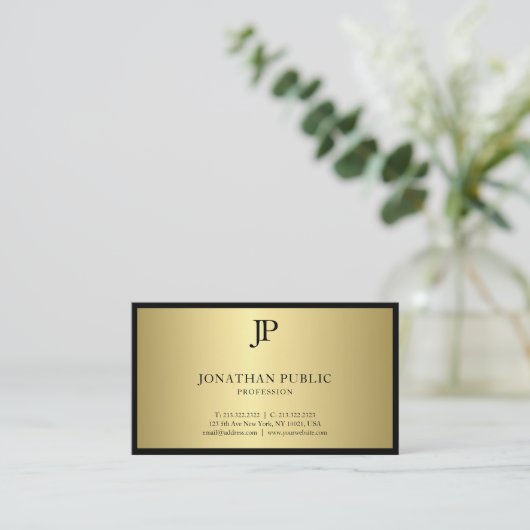 Stijlvol zwart en goudmonogram Glamor Trendy Visitekaartje (Staand voorkant)