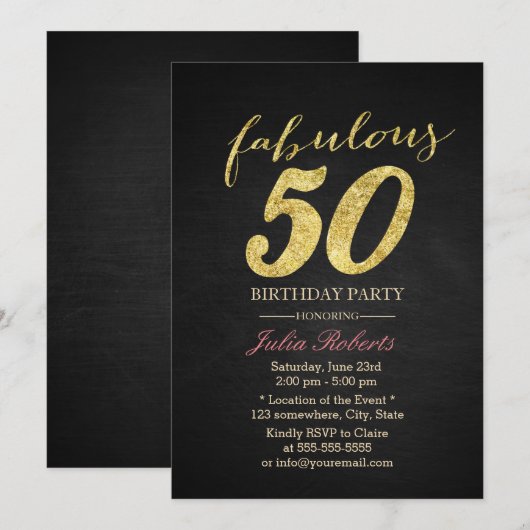 Stijlvol zwart en goudvormig 50 kaart (Voorkant / Achterkant)