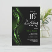 Stijlvol zwart en groen 16e verjaardagsfeest kaart (Staand voorkant)