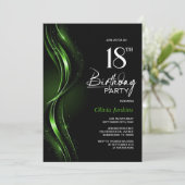 Stijlvol zwart en groen 18e verjaardagsfeest kaart (Staand voorkant)