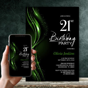 Stijlvol zwart en groen 21e verjaardagsfeest kaart