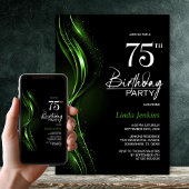 Stijlvol zwart en groen 75e verjaardagsfeest kaart