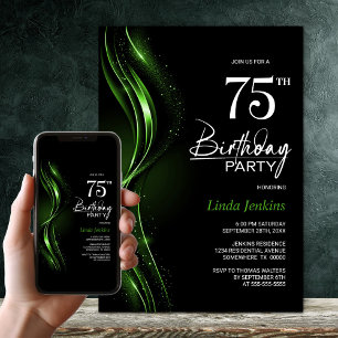 Stijlvol zwart en groen 75e verjaardagsfeest kaart