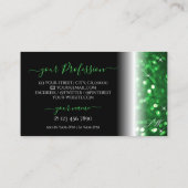 Stijlvol zwart en groen glitter-monogram visitekaartje (Achterkant)