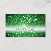 Stijlvol zwart en groen glitter-monogram visitekaartje (Voorkant)