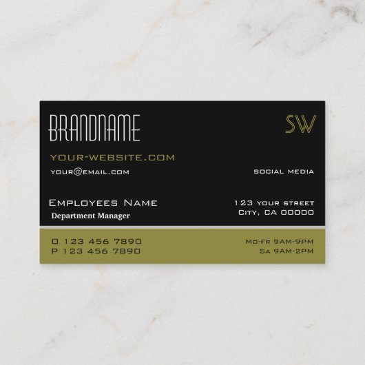 Stijlvol zwart en mosterd eenvoudig met monogram visitekaartje (Achterkant)
