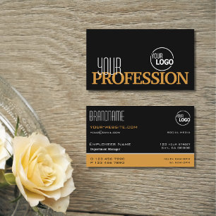 Stijlvol zwart en Oranje eenvoudig modern met Logo Visitekaartje