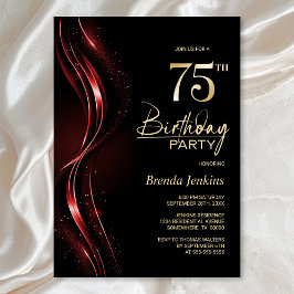 Stijlvol zwart en rood 75e verjaardagsfeest kaart
