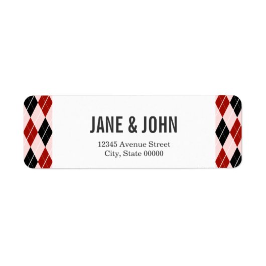 Stijlvol zwart en rood Argyle geruite patroon Etiket (Voorkant)