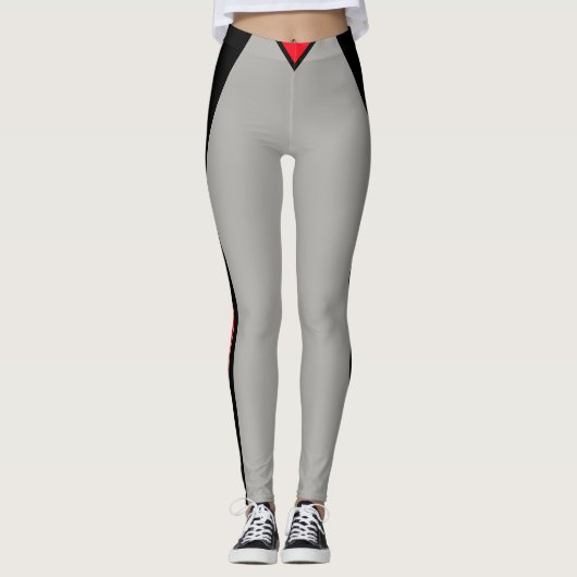 Stijlvol zwart en rood gestreept op Light Silver G Leggings (Voorkant)