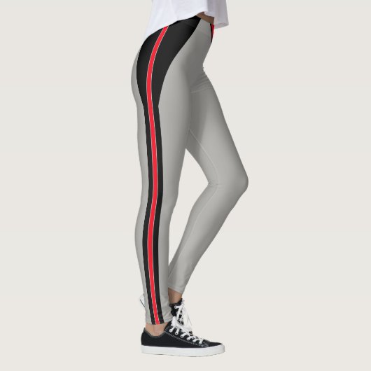Stijlvol zwart en rood gestreept op Light Silver G Leggings (Rechts)