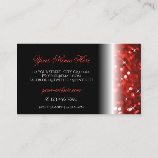 Stijlvol zwart en rood met glitter Professional Visitekaartje (Achterkant)