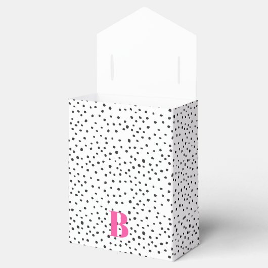 Stijlvol zwart en roze polka dot roze monogram bedankdoosjes (Geopend)