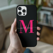 Stijlvol zwart en vet Hot Pink Monogram Initiaal Case-Mate iPhone Case
