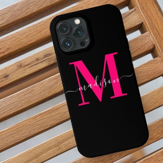 Stijlvol zwart en vet Hot Pink Monogram Initiaal Case-Mate iPhone Case