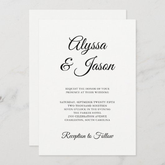 Stijlvol zwart en wit | Bruiloft Kaart (Voorkant / Achterkant)