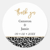 Stijlvol zwart en wit gebladerte dank u ronde sticker (Voorkant)