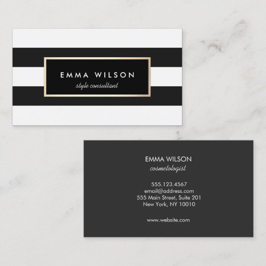Stijlvol zwart en wit gestreept visitekaartje (Voorkant / Achterkant)