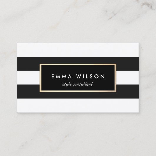 Stijlvol zwart en wit gestreept visitekaartje (Voorkant)