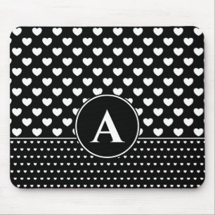 Stijlvol zwart en wit harten aangepast monogram muismat
