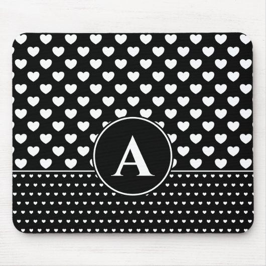 Stijlvol zwart en wit harten aangepast monogram muismat (Voorkant)