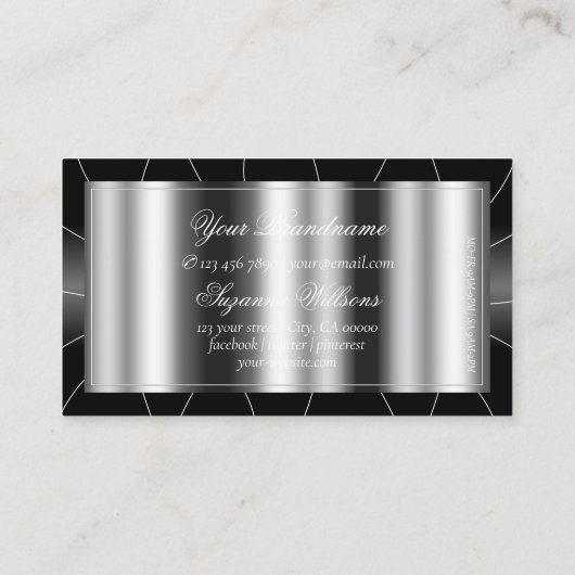 Stijlvol zwart en wit met diamanten en monogram visitekaartje (Achterkant)