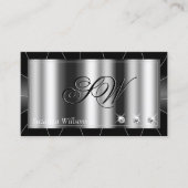 Stijlvol zwart en wit met diamanten en monogram visitekaartje (Voorkant)