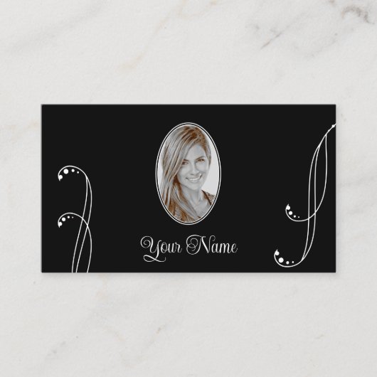 Stijlvol zwart en wit  met foto portret visitekaartje (Voorkant)