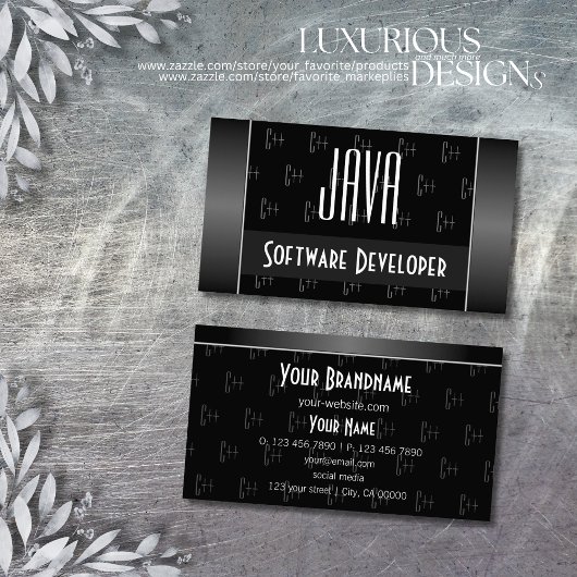 Stijlvol zwart en wit met gepatterde letters visitekaartje
