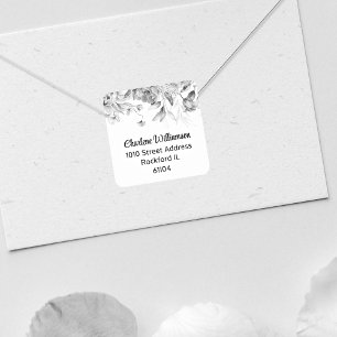 Stijlvol zwart- en wit-waterverf bloemadres vierkante sticker
