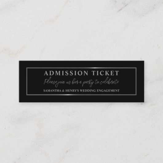 Stijlvol zwart en zilver, toegangsbewijs mini visitekaartje (Voorkant)