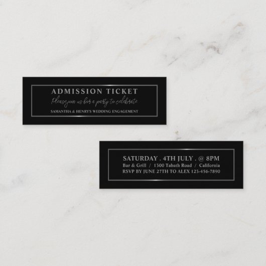 Stijlvol zwart en zilver, toegangsbewijs mini visitekaartje (Voorkant / Achterkant)