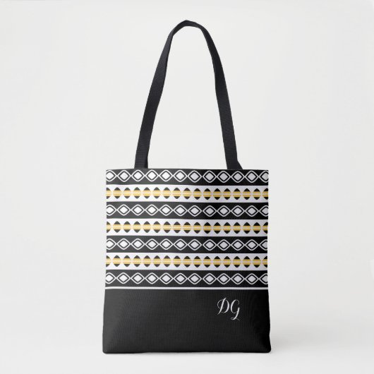 Stijlvol zwart geel en wit geometrisch patroon tote bag (Voorkant)