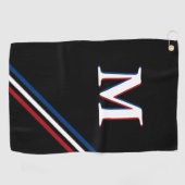 Stijlvol zwart gepersonaliseerd rood wit blauw mon golfhanddoek (Horizontaal)