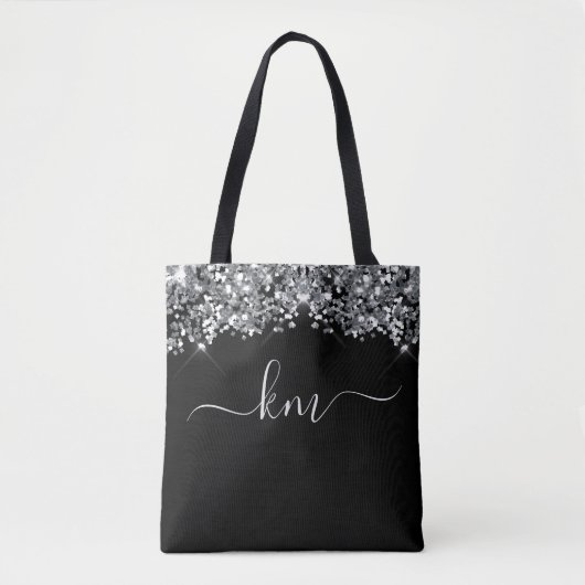 Stijlvol zwart glitter Script-Initiaal monogram Tote Bag (Voorkant)