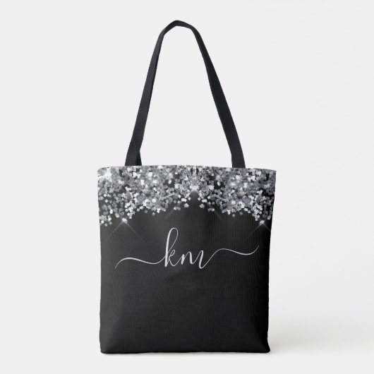 Stijlvol zwart glitter Script-Initiaal monogram Tote Bag (Achterkant)
