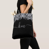 Stijlvol zwart glitter Script-Initiaal monogram Tote Bag (Dichtbij)